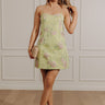 Floral Elegance Jacquard Mini Dress in Lime Image - 1