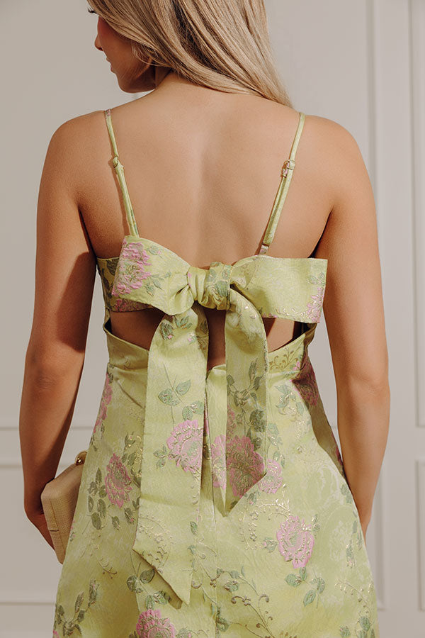 Floral Elegance Jacquard Mini Dress in Lime Image - 4