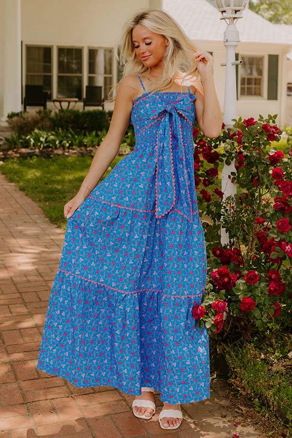 Botanic Bash Front Tie Maxi Dress S / ocean-blue