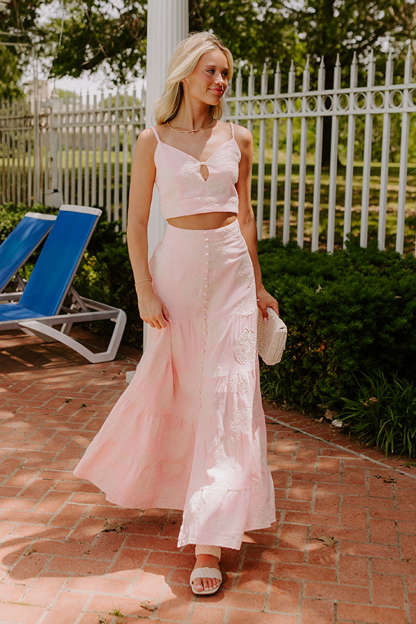 Sunkissed Meadow High Waist Embroidered Maxi Skirt in Pink Image 1