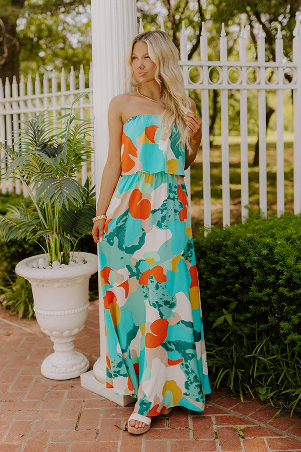 Cancun Cutie Strapless Maxi Dress in Turquoise L / Turquoise