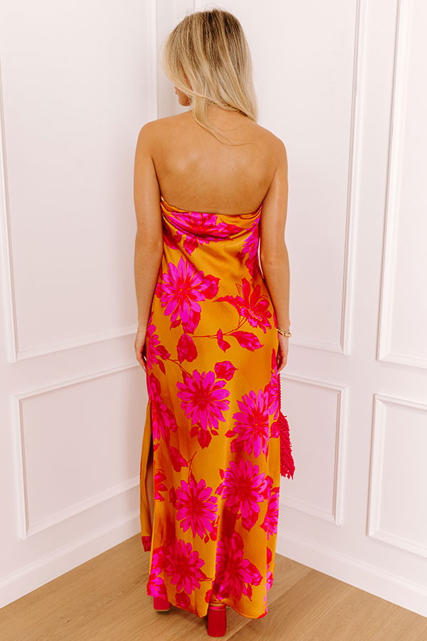 orange floral satin dress Rust Orange Satin Floral Jacquard Maxi Dress | Womens | X-Small (Available in M) | 100% Polyester | Lulus