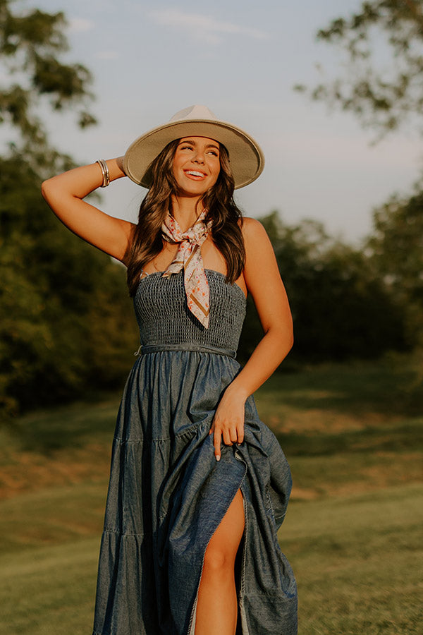 Skyline Chic Smocked Denim Maxi Dress Skyline Chic Smocked Denim Maxi Dress