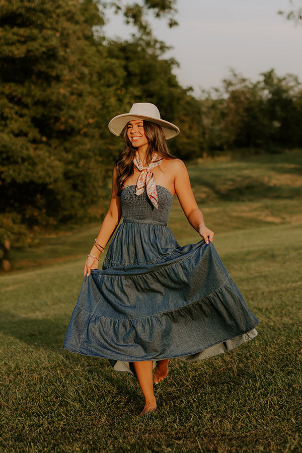 Skyline Chic Smocked Denim Maxi Dress Image - 2