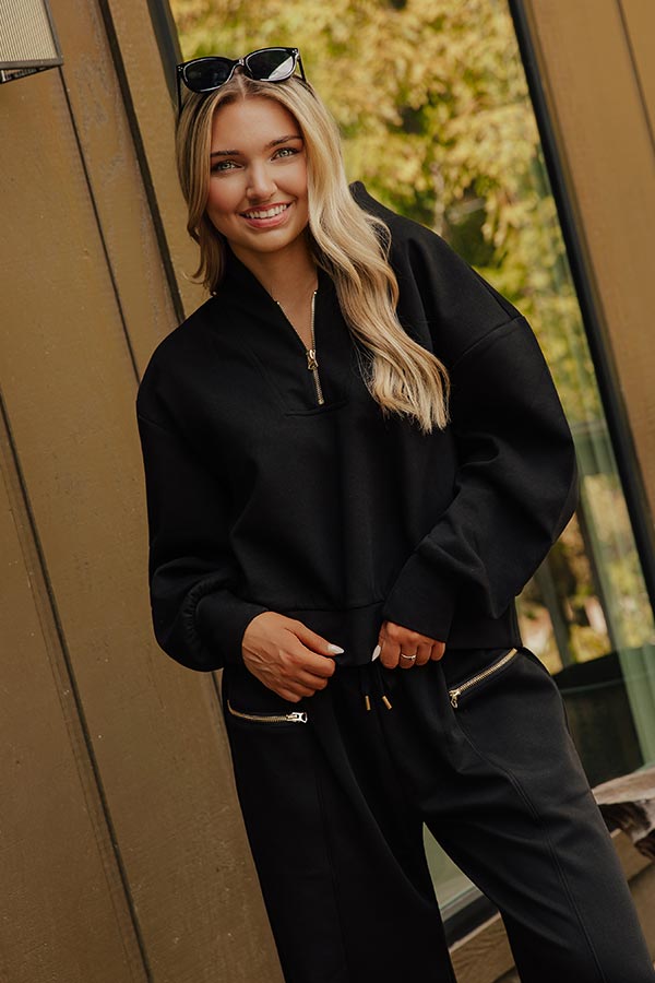 Street Style Chic Long Sleeve Scuba Top in Black Image - 1