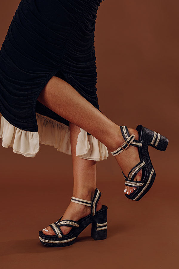 The Adelaide Raffia Woven Platform Heel in Black Image - 1