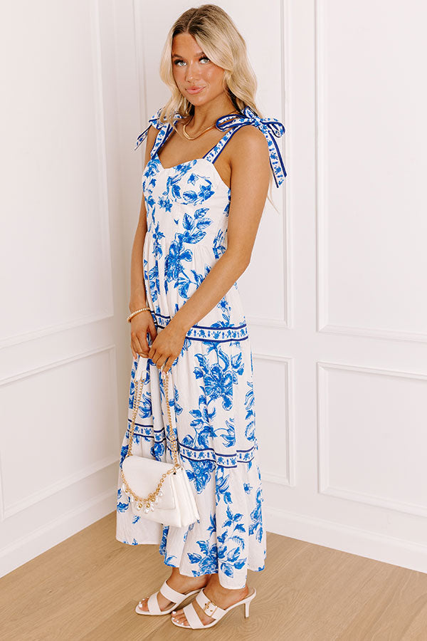 Venetian Dreams Floral Midi Dress in Blue Image 4