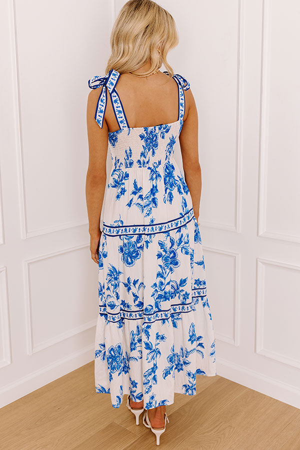 Venetian Dreams Floral Midi Dress in Blue L / Blue