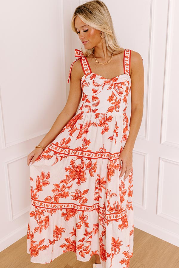 Venetian Dreams Floral Midi Dress in Tangerine Image 2