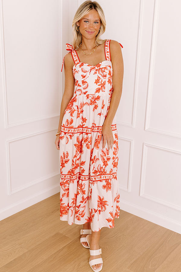 Venetian Dreams Floral Midi Dress in Tangerine Image 1