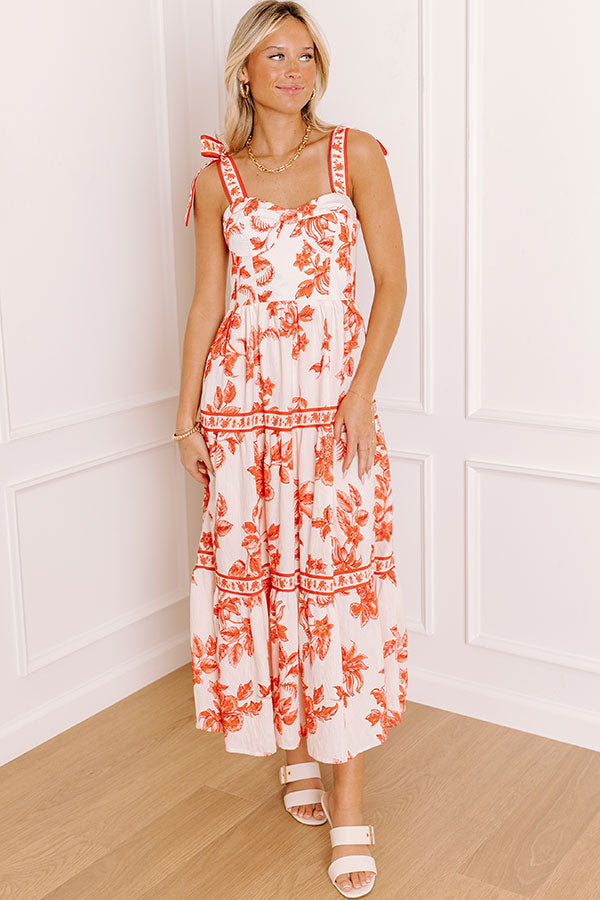 Venetian Dreams Floral Midi Dress in Tangerine Image 4