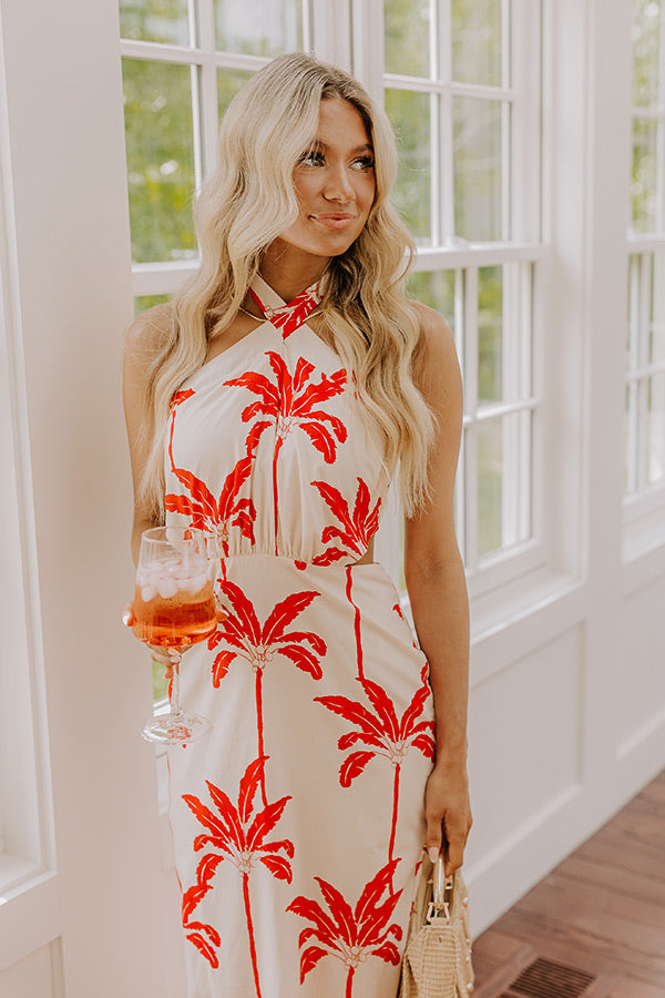 Palm Tree Paradise Halter Midi Dress Image 2