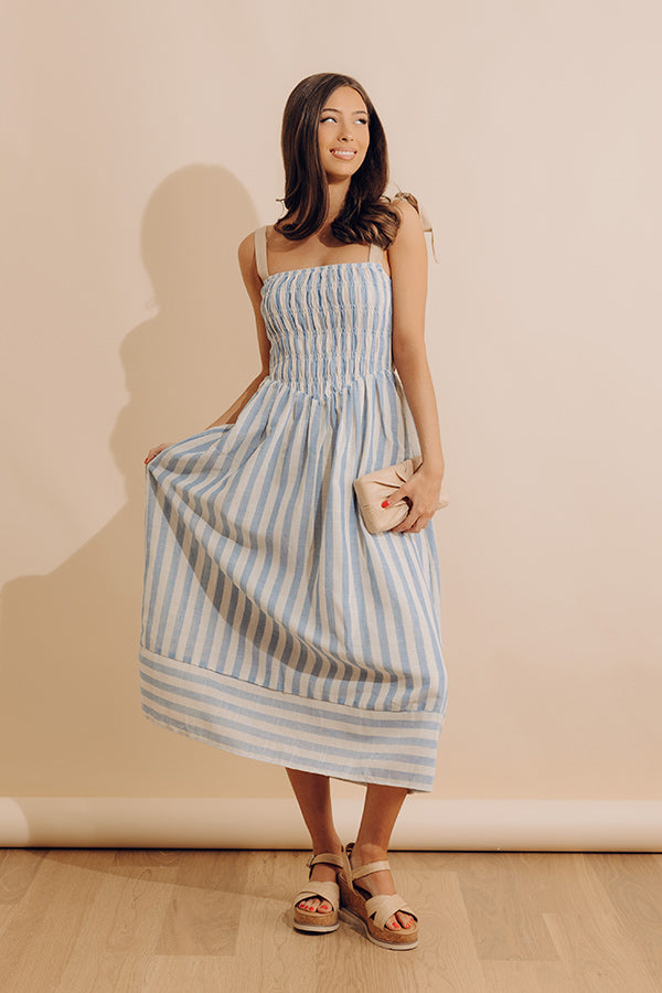 Shoreline Muse Linen-Blend Stripe Midi Dress – Impressions Online Boutique