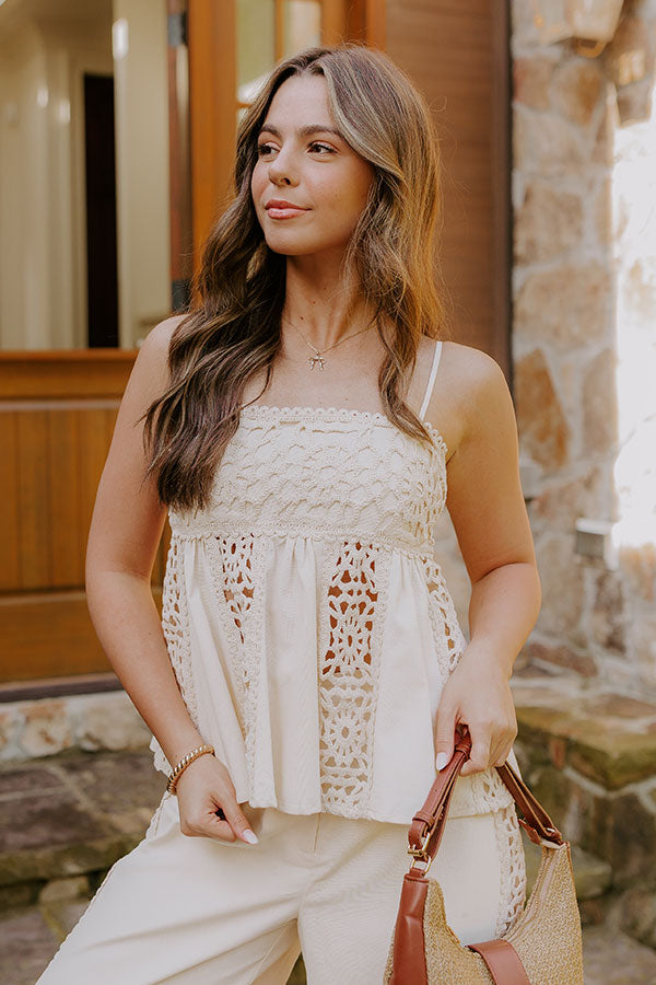 Boheme Bay Crochet Babydoll Top in Cream Image 1