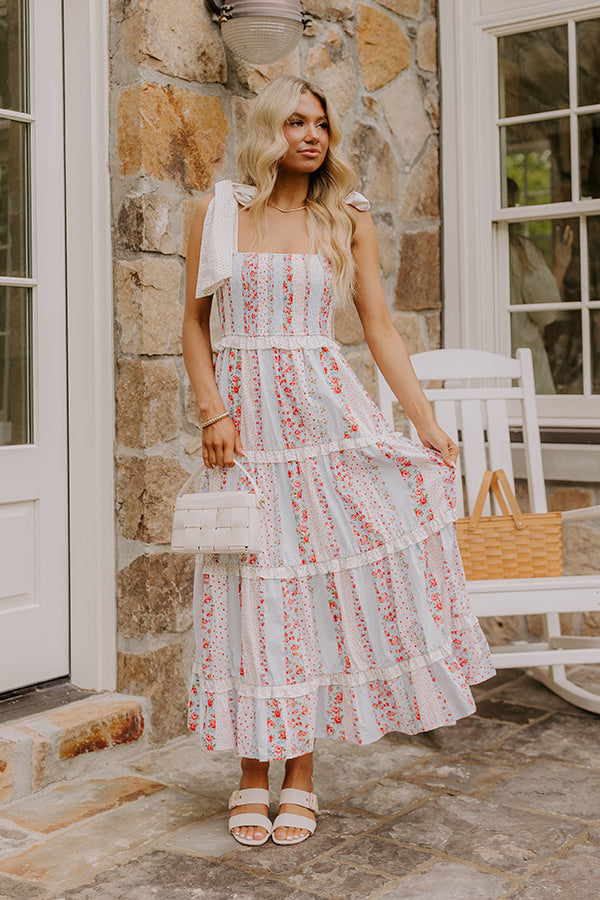 Prairie Bloom Floral Tiered Midi Dress S / blue Prairie Bloom Floral Tiered Midi Dress S / blue