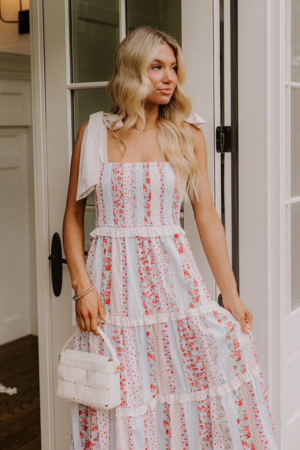 emporia floral pleated tiered midi dress ASTR Emporia Floral Pleated Tiered Midi Dress In Lavender Blue Floral