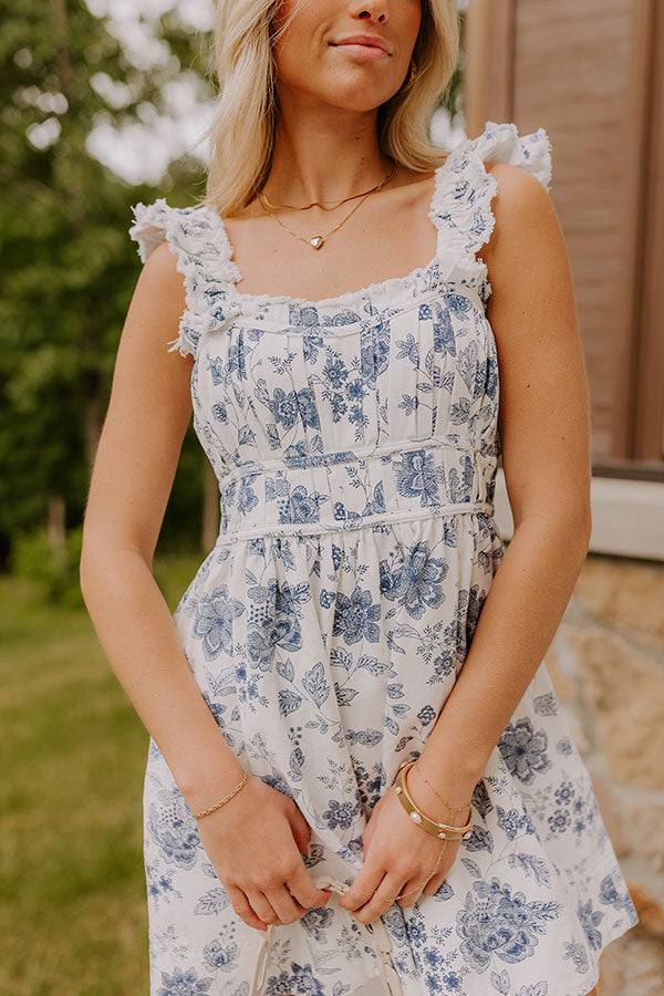 French Country Floral Denim Mini Dress S / blue French Country Floral Denim Mini Dress S / blue