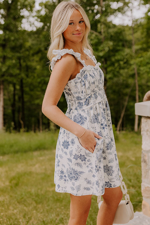 French Country Floral Denim Mini Dress Image 5