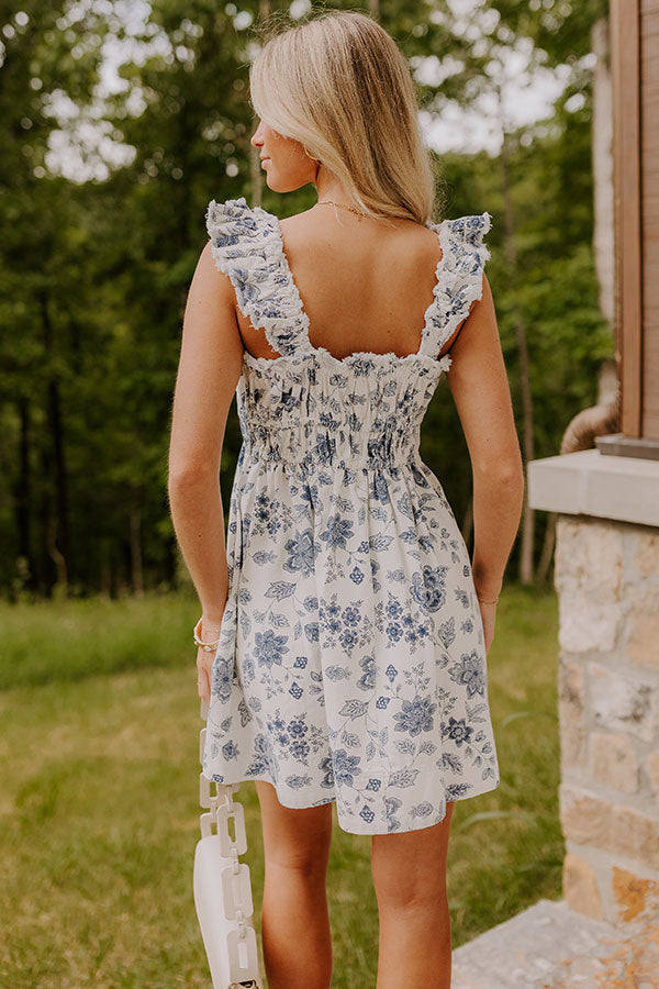 French Country Floral Denim Mini Dress S / blue French Country Floral Denim Mini Dress S / blue