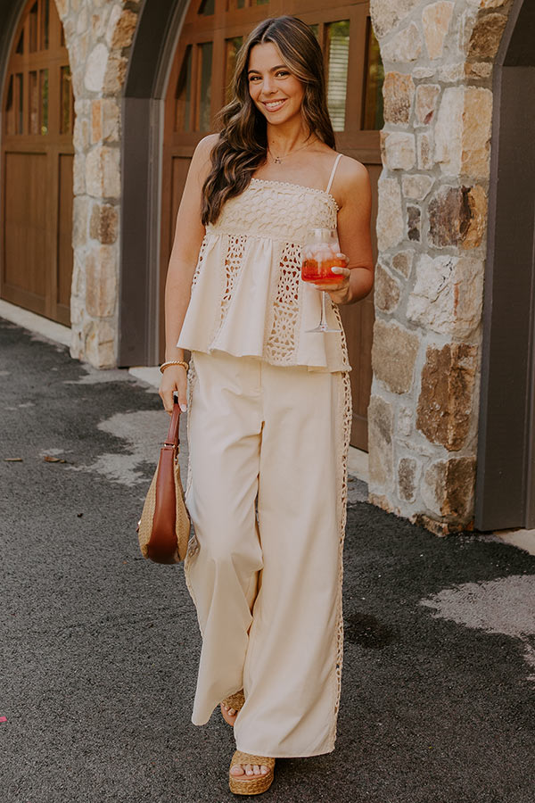 Boheme Bay High Waist Crochet Wide Leg Pants in Cream Image 1