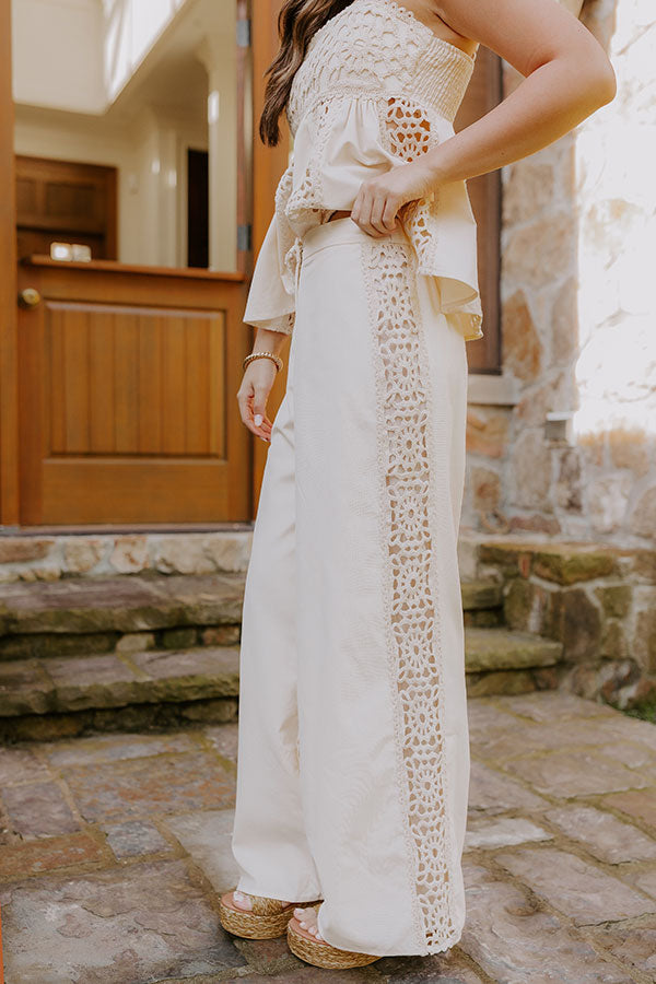 Boheme Bay High Waist Crochet Wide Leg Pants in Cream