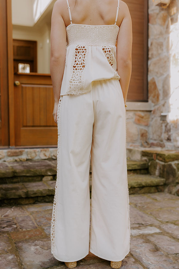 Boheme Bay High Waist Crochet Wide Leg Pants in Cream Image 5