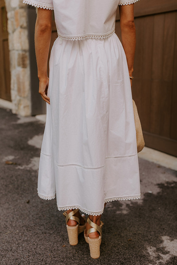 Courtyard Brunch High Waist Midi Skirt in White Image 5