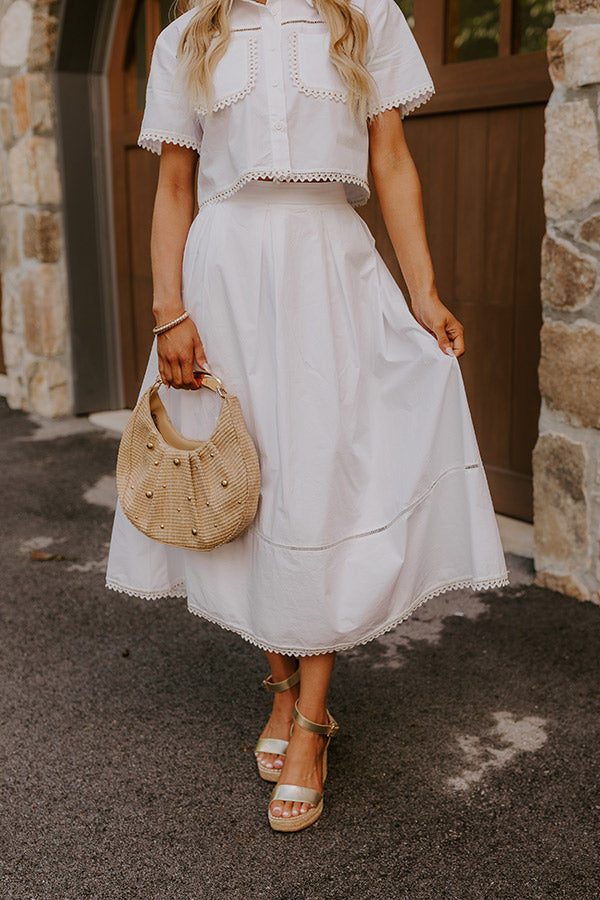 Courtyard Brunch High Waist Midi Skirt in White Image 2