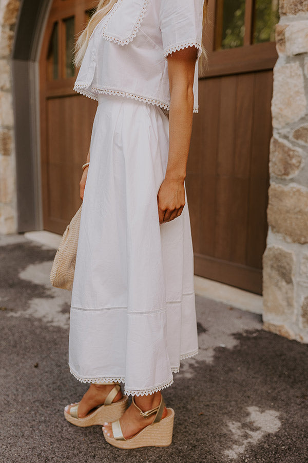 Courtyard Brunch High Waist Midi Skirt in White Image 4