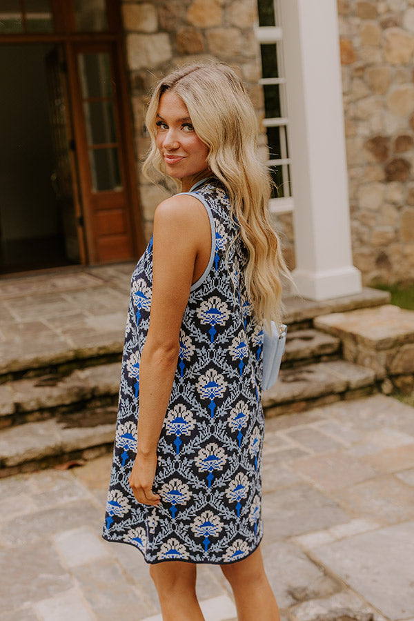 Chic Statement Floral Knit Mini Dress in Navy Image 5