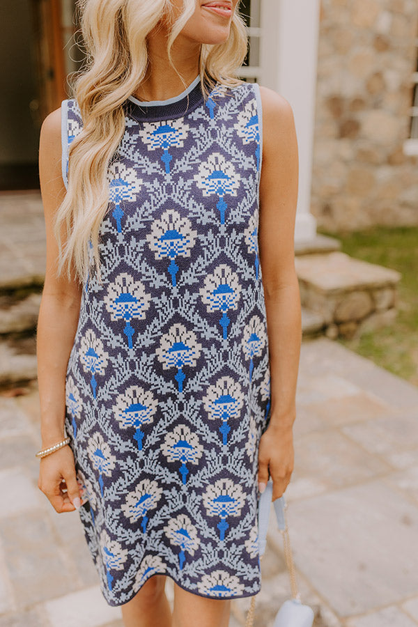 Chic Statement Floral Knit Mini Dress in Navy L / Navy Chic Statement Floral Knit Mini Dress in Navy L / Navy