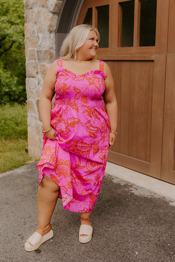 plus size pink floral midi dress Maurices Plus Size Women's Embroidered Floral Smocked Bubble Sleeve Midi Dress Pink Size 1X