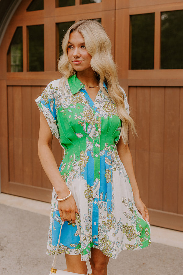Cruise Ready Floral Mini Dress in Green Image 3