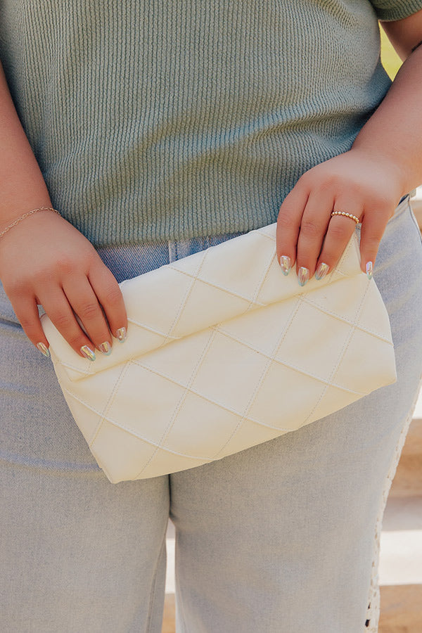Posh Mode Faux Leather Clutch in Ivory