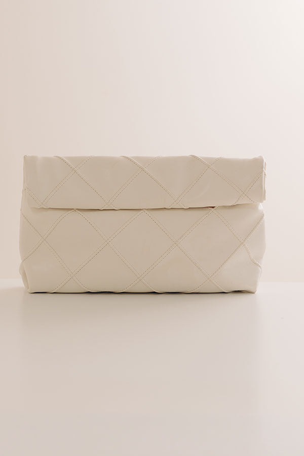 Posh Mode Faux Leather Clutch in Ivory Image - 1