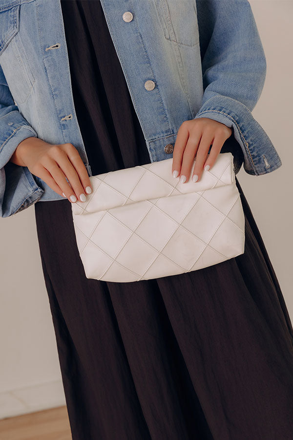 Posh Mode Faux Leather Clutch in Ivory