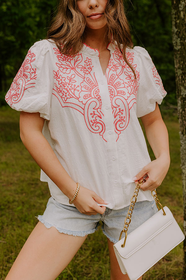 Myrtle Beach Brunch Embroidered Top in Pink Image 1