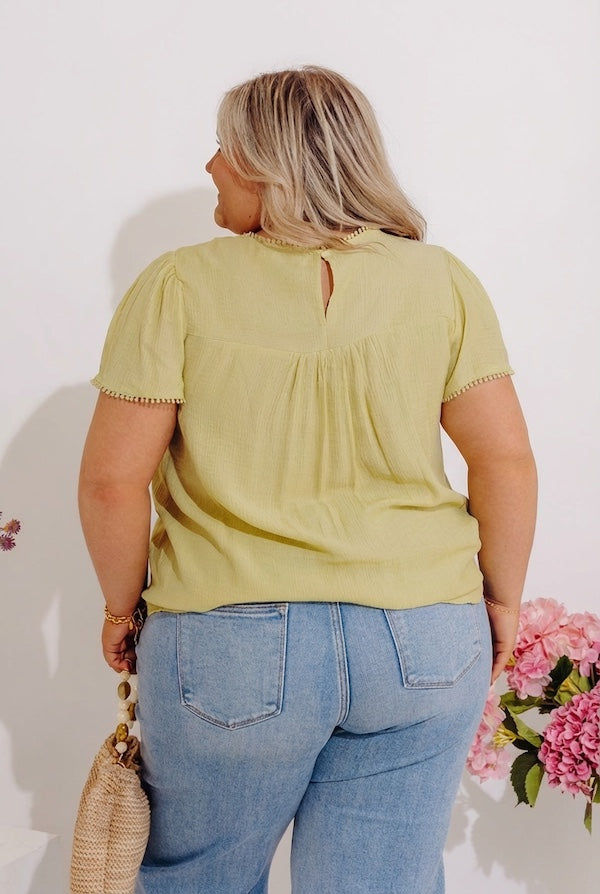 Easy Going Lace Top in Lime Punch Curves Image - 3