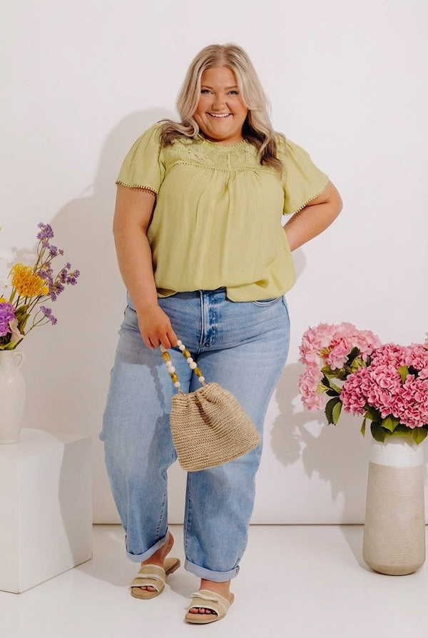 Easy Going Lace Top in Lime Punch Curves Image - 4