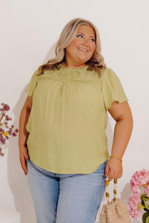 Easy Going Lace Top in Lime Punch Curves Image - 1