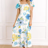Joyful Blooms Linen-Blend Midi Dress in Blue Image 1
