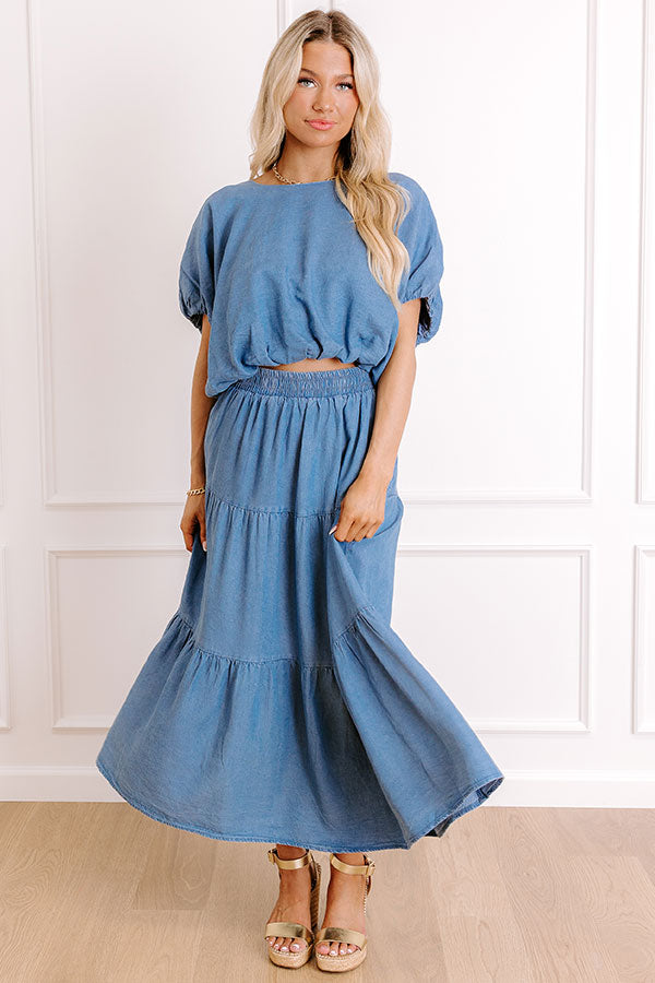 Small Town Cutie High Waist Chambray Maxi Skirt Image 1