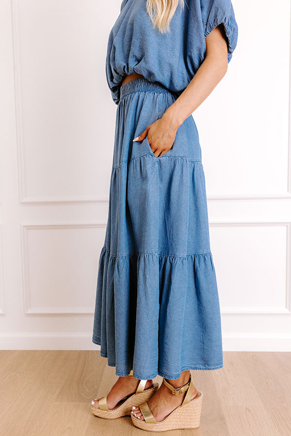 Small Town Cutie High Waist Chambray Maxi Skirt Image 3