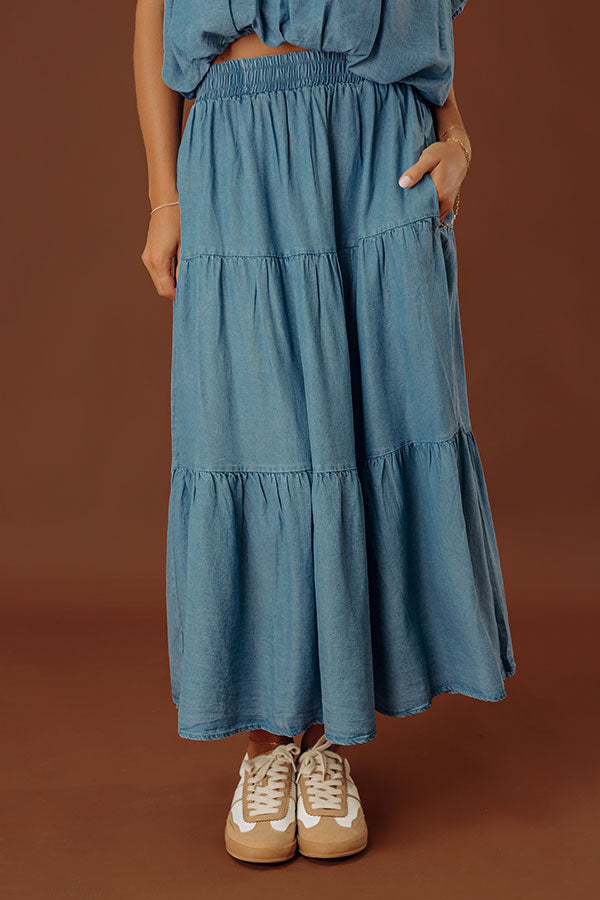 Small Town Cutie High Waist Chambray Maxi Skirt Image - 2