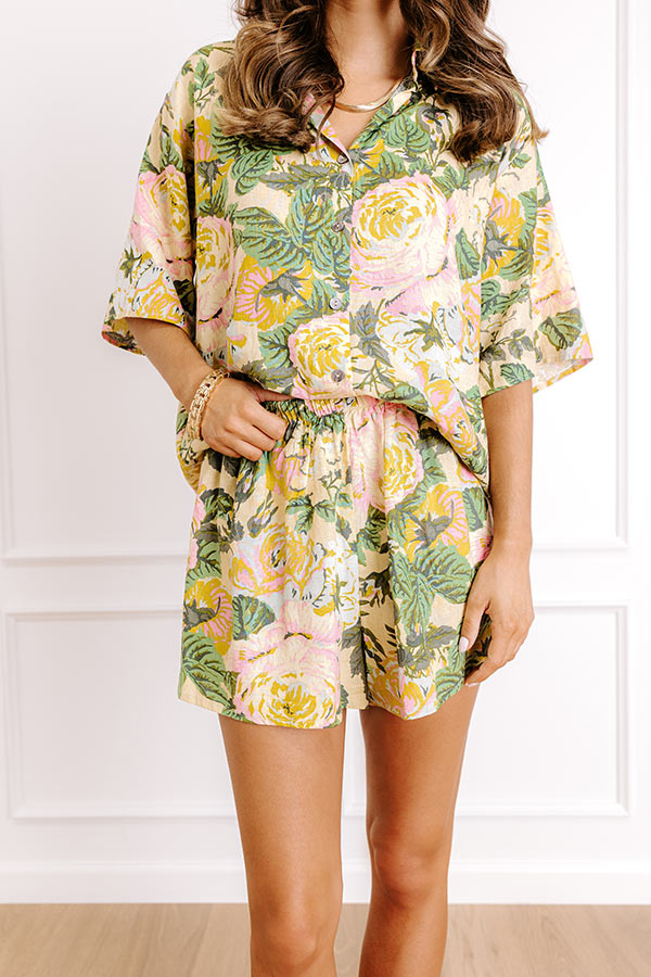 Golden Hour Garden High Waist Linen-Blend Shorts Image 1