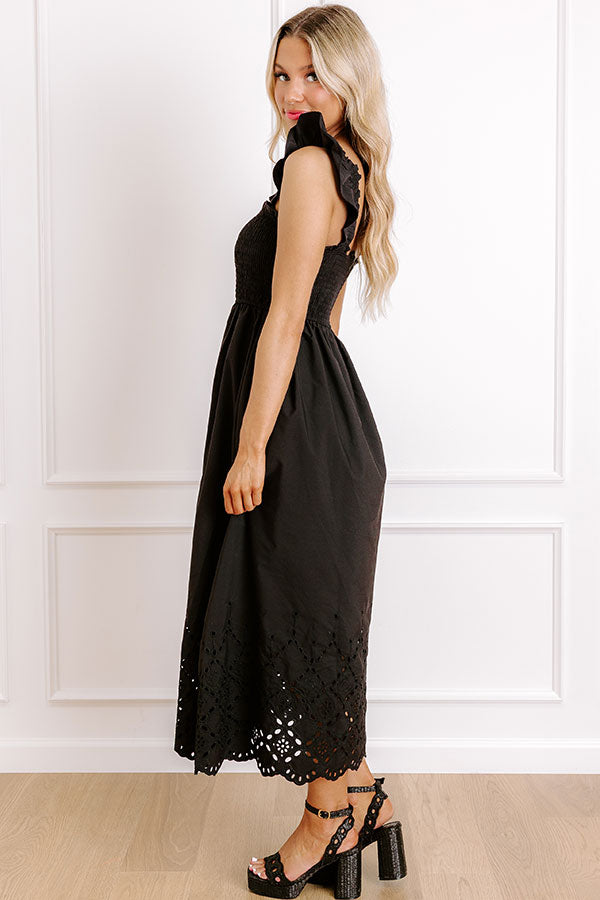 Call It Serendipity Smocked Eyelet Midi Dress in Black L / Black Call It Serendipity Smocked Eyelet Midi Dress in Black L / Black