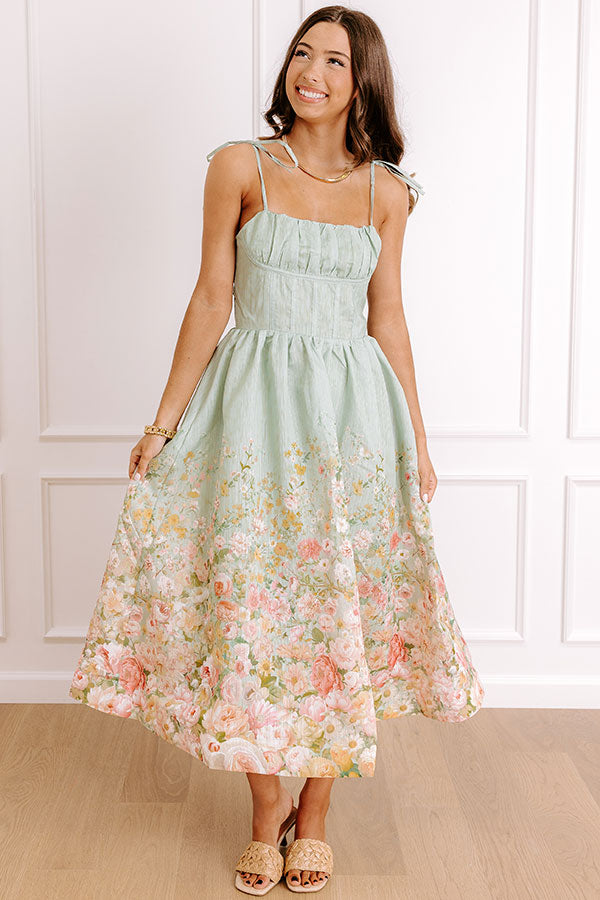 Garden Tea Party Floral Midi Dress L / sage Garden Tea Party Floral Midi Dress L / sage