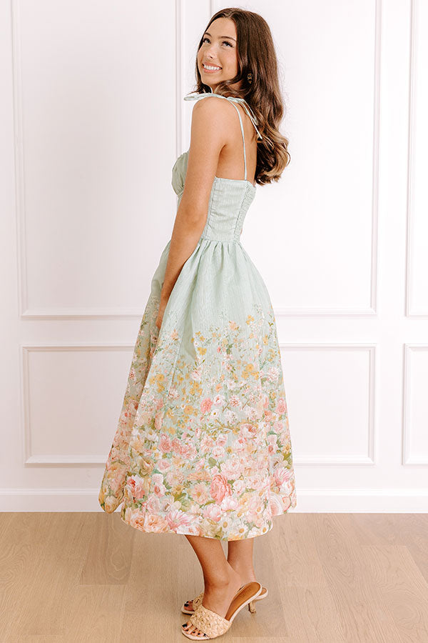Garden Tea Party Floral Midi Dress L / sage Garden Tea Party Floral Midi Dress L / sage