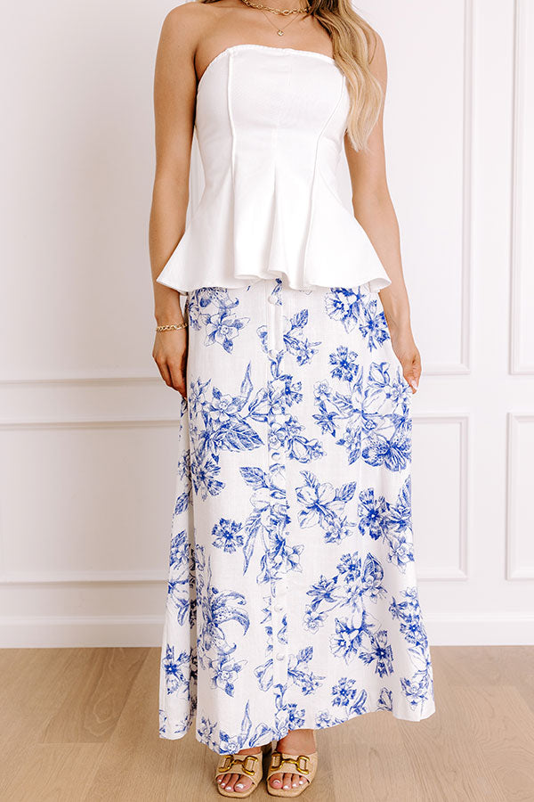 Venetian Garden High Waist Linen-Blend Maxi Skirt Image 3