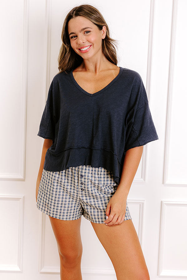 Simple Sway Oversized Crop Tee In Navy Image 3